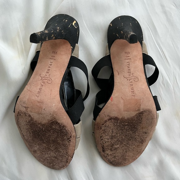 Ivanka Trump Black/Tan Strappy Heels - Picture 8 of 9